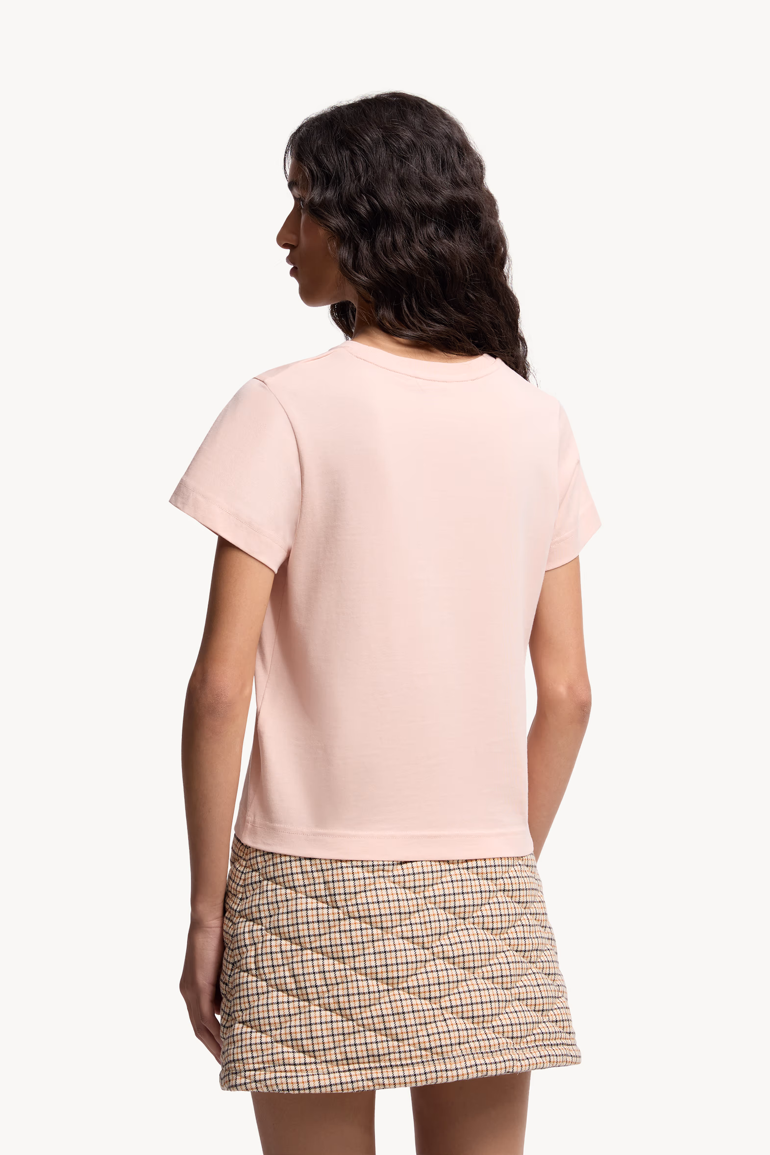 Embroidered Heart Logo Cotton T-Shirt Women Light Pink Moncler 5